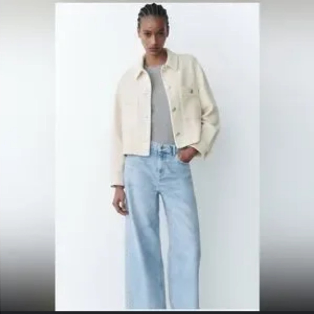 NWT Ivory Linen Crop Jacket by Zara XL